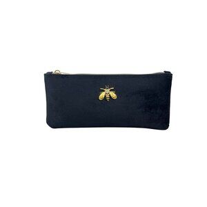 Punch Studio Women's Black Velvet  Gold Honeybee Accent Zippered Pouch Sz S